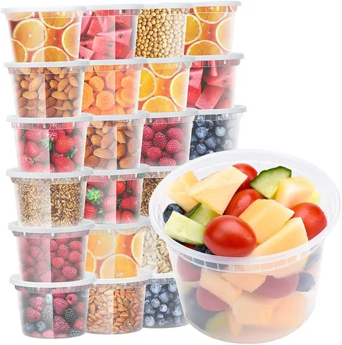 Miniatura 11 de Glotoch - Juego de 48 recipientes de plástico para almacenamiento de alimentos y bebidas de 8 onzas, 16 onzas y 32 onzas con tapas, aptos