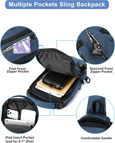 Miniatura 36 de Mochila cruzada pequeña negra para hombre y mujer, H-Negro, S, Moda