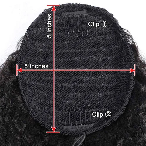 Miniatura 4 de Extensión de cola de caballo con cordón, cabello humano afro rizado para mujeres negras, extensiones de cabello virgen brasileño Remy Yaki