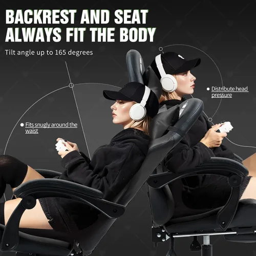 Miniatura 8 de Gaming Chair with Footrest Ergonomic Computer Chair for Adult, Adjustable Headrest, Lumbar Pillow, Large Size Reclining Gaming Chair Big and Tall