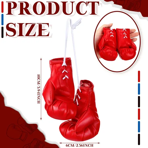 Miniatura 4 de Zhanmai 2 pares de mini guantes de boxeo para espejo de automóvil, guantes de boxeo en miniatura, regalos de fiesta, vacaciones, adorno de Navidad