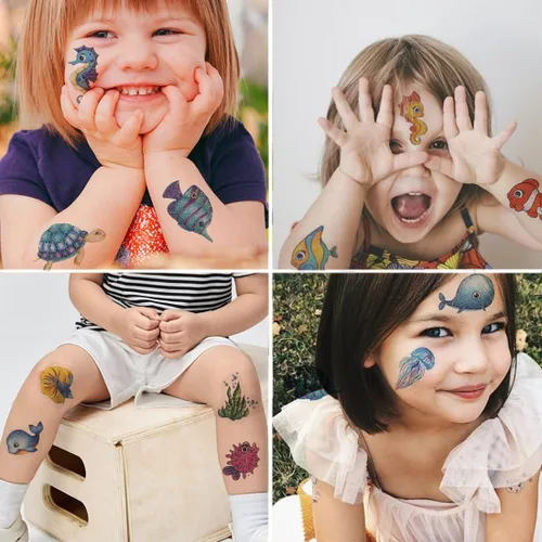 Miniatura 3 de CHARLENT 120 estilos de purpurina bajo el mar criatura temporal tatuajes para niños suministros de fiesta – Tatuajes de criaturas marinas para niños