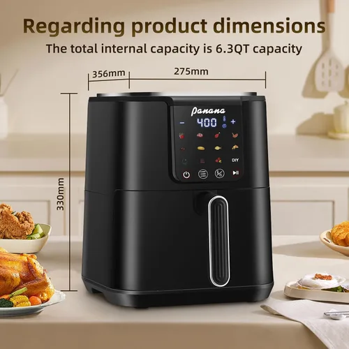 Miniatura 5 de Panana Freidora de aire, freidora de aire de gran capacidad de 6.3 cuartos de galón, horno sin aceite con 12 preajustes, freidora de aire de 1500 W