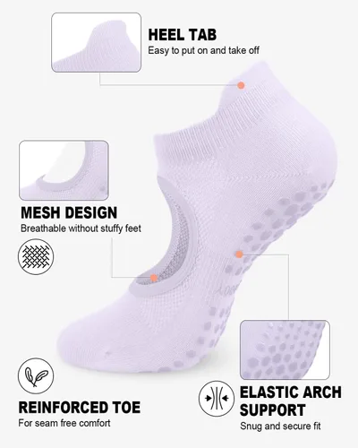 Miniatura 3 de 6 pares de calcetines de agarre de pilates para mujer, calcetines atléticos antideslizantes para yoga, barre, ballet, descalzo, entrenamiento