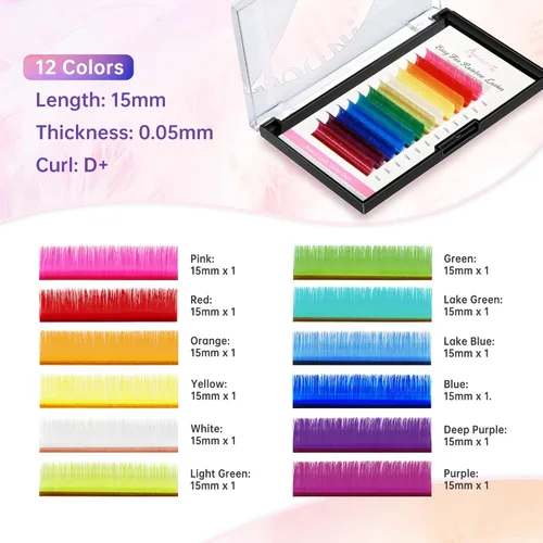 Miniatura 4 de Beauty7 Extensiones de pestañas de colores arcoíris Easy Fan 12 colores, extensiones de pestañas autoaplicables, extensiones de pestañas degradadas