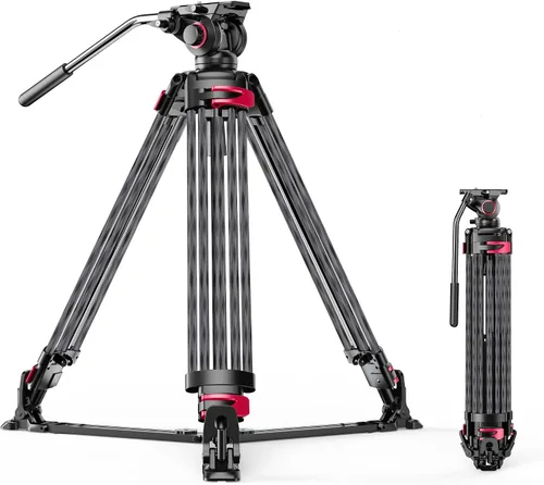 Miniatura 9 de miliboo Trípode de alta resistencia para video profesional, trípode de cabeza fluida con amortiguación ajustable, trípode de fotografía para equipos