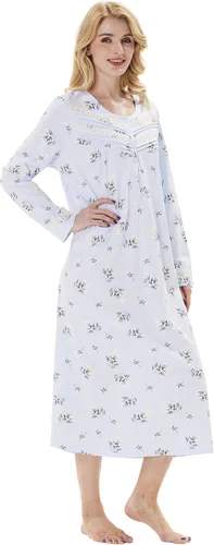 Miniatura 8 de Keyocean. - Camisón largo para mujer, de algodón, suave, ligero, ropa de dormir y de descanso para el verano.