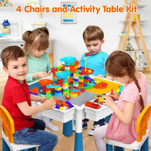 Miniatura 2 de arscniek Mesa de Actividades para Niños Pequeños 7 en 1, Mesas de Actividades para Niños y 4 Sillas con 152 Piezas de Bloques de Construcción