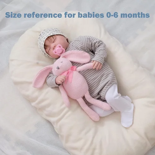 Miniatura 4 de FLUFFYFUN Juguetes de bebé 100% algodón orgánico Conejo rosa de peluche para recién nacidos 18 cm Conejito Rosa