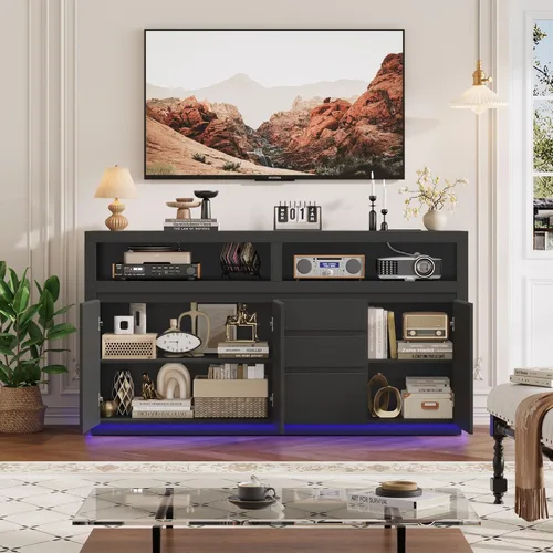 Miniatura 7 de FACBOTALL Soporte de TV moderno de 63 pulgadas, gran centro de entretenimiento con armarios y cajones de almacenamiento, gabinete de consola