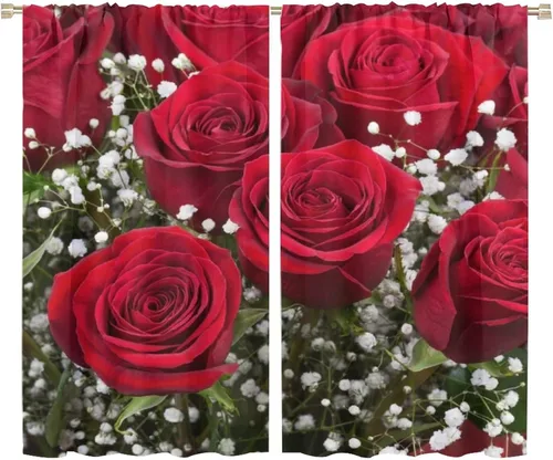 Miniatura 40 de Cortinas opacas con diseño floral de rosas para cocina, retro, rústicas, románticas, con bolsillo para barra, cortinas opacas para dormitorio, sala
