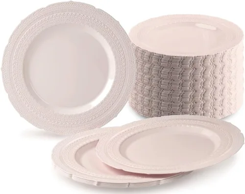 Miniatura 15 de Paquete de 240 platos, platos desechables de plástico extra pesados para fiesta de boda vintage (plato llano de 11 pulgadas, blanco castillo)