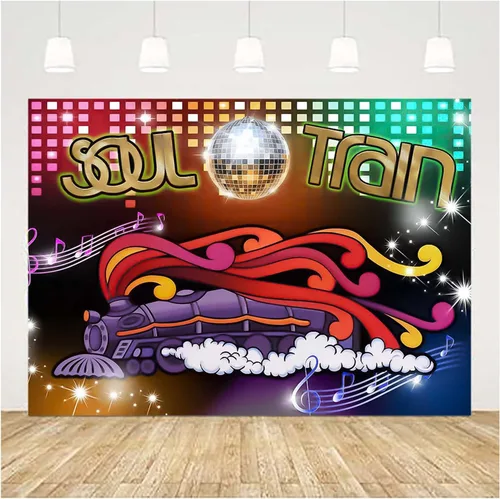 Miniatura 2 de XLL Tren del alma de los años 70 y 80, fondo de fotos con temática de neón brillante, 7 x 5 pies, canto, baile antiguo, discoteca, baile