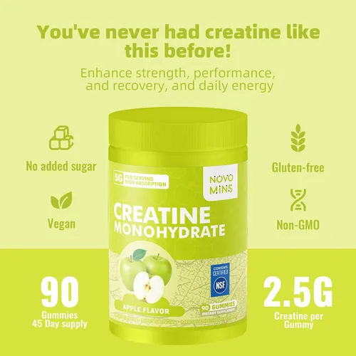Miniatura 5 de novomins Gomitas de monohidrato de creatina de 5000 mg para hombres y mujeres, monohidrato de creatina masticable para fuerza muscular, constructor