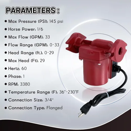Miniatura 4 de UPS26-99FC 52722512 Bomba de circulador de agua/bomba de caldera 1/6HP Compatible con calefacción radiante, calefacción hidrónico, calefacción