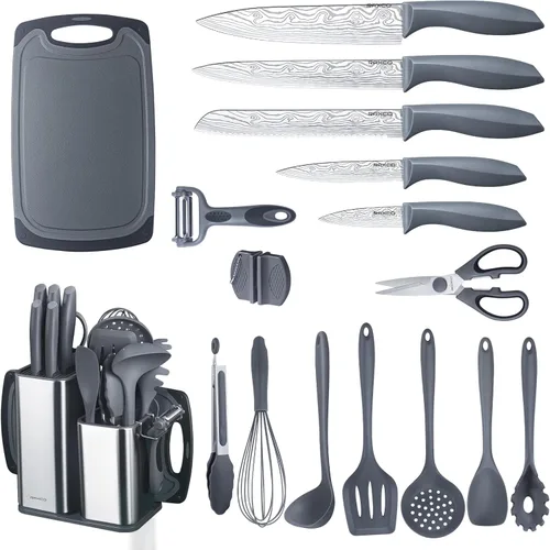 RAXCO Juego de cocina, utensilios de cocina de 7 piezas, utensilios de cocina de 5 piezas, juego de cuchillos de cocina de 6 piezas, gris | 7-Piece