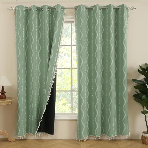 Miniatura 12 de ColorBird Cortinas Opacas Amarillas Bohemias 2 Paneles 84 Pulgadas de Largo Aislamiento Térmico Bohemio Azteca Tratamiento de Ventana Estampadas