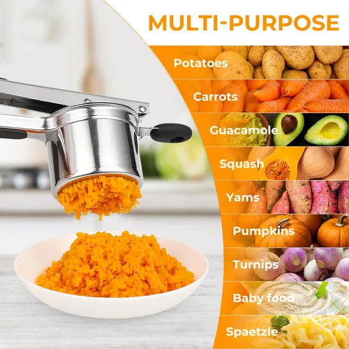 Miniatura 5 de Ricer de patatas de acero inoxidable, triturador de patatas grande de 15oz, herramienta de cocina ricer resistente para puré de patatas perfecto