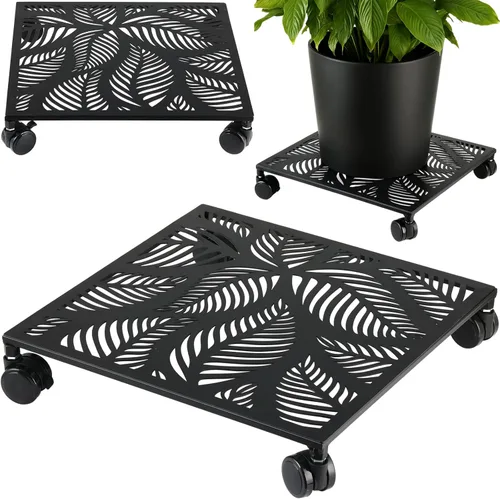 Paquete de 1 carrito cuadrado de metal de 12 pulgadas con ruedas, soporte grande para plantas rodantes para interiores y exteriores, carrito con