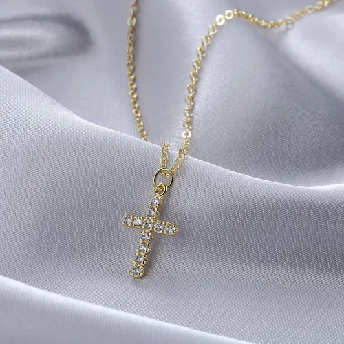 Miniatura 7 de Tewiky Cross Necklace for Women-Dainty Simple 14k Goldsterling silver Plated Cross Pendant Cute Diamond Necklaces for Women Gold Jewelry