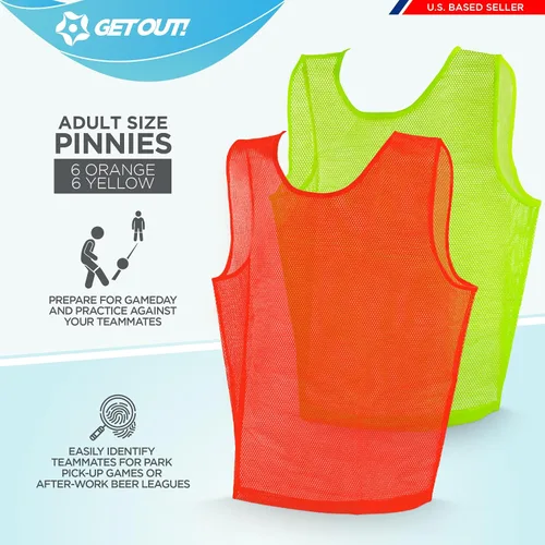 Miniatura 3 de Get Out! Chaleco Scrimmage Pinnies 12pk en rojo y azul - Tallas para jóvenes, adolescentes y adultos - Jerseys de malla de nailon para cualquier