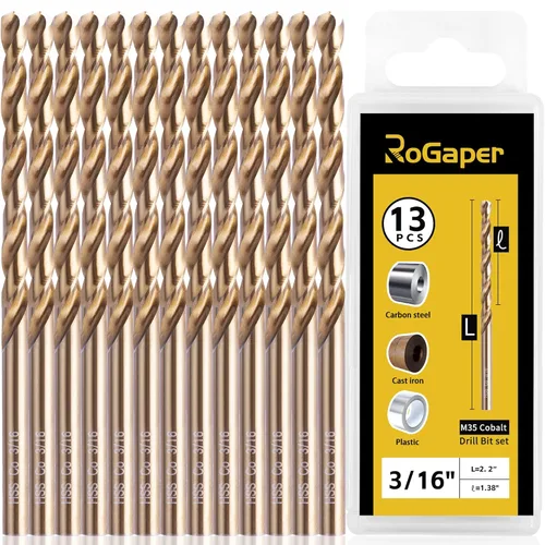 Miniatura 12 de Brocas de cobalto de 1/4 de pulgada, paquete de 13 unidades de M35 HSS, punta de 135 grados, juego de brocas helicoidales de longitud Jobber