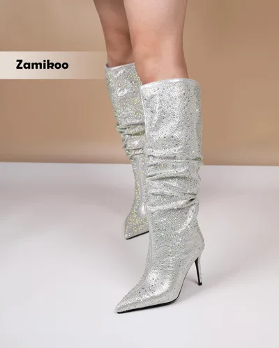 Miniatura 3 de Zamikoo Slouchy High Heel Boots for Women, Knee High Stiletto Heel Boots, Pointed Toe Slouch Stretch Tall Boots Pull On 3.5 Inches