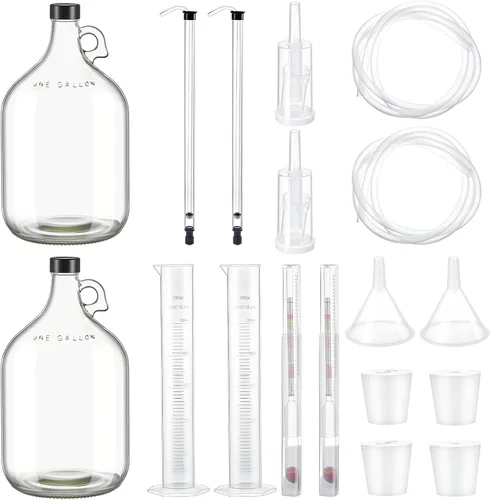Ziliny Juego de 2 juegos completos de fabricación de mead para el hogar, incluye 1 galón de vidrio Carboy, sifón automático, hidrómetro, tarro