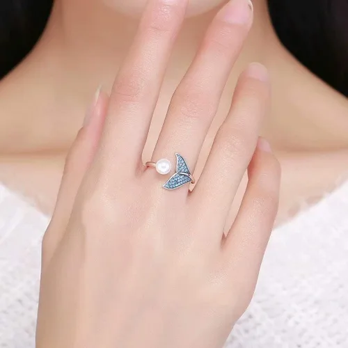 Miniatura 2 de Presentski Anillos abiertos de plata de ley con perlas de sirena ajustables para mujeres