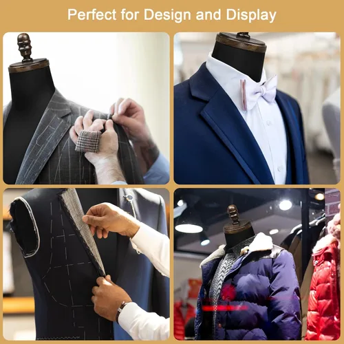 Miniatura 6 de Bonnlo Forma de Vestido Masculino, Maniquí Masculino con Soporte de Trípode de Madera, Torso de Altura Ajustable para y Exhibición y Costura (Seda)