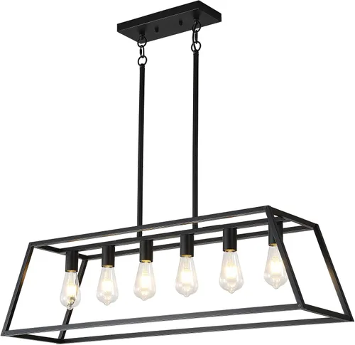 Miniatura 26 de Lámparas de Cocina para Comedor, Candelabros Rectangulares de Estilo Granja para Comedores, Lámpara Colgante Industrial de 5 Luces en Negro Mate