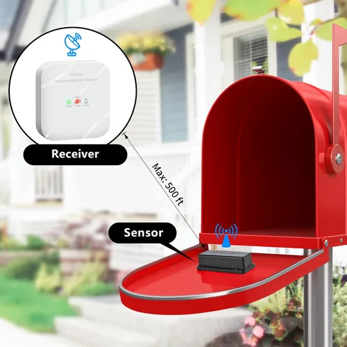 Miniatura 2 de Alarma de buzón Briidea, inalámbrica, alimentada por batería, blanca, rango de 500 pies, alertas de luz LED y sonido, recordatorio de batería baja