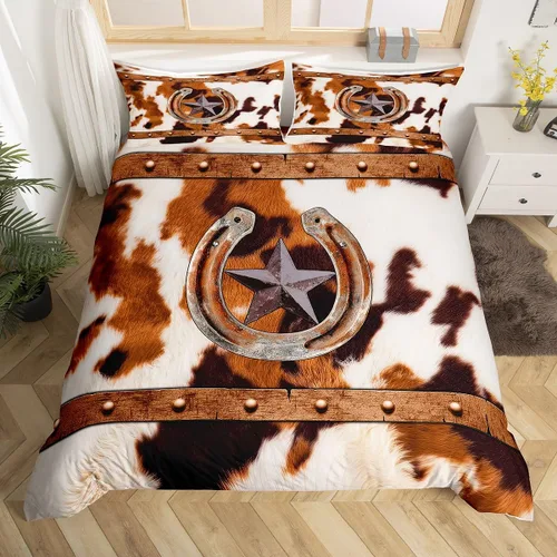 Miniatura 9 de Funda de edredón de herradura con diseño de estrellas de Texas, estilo occidental, rústico, verde azulado, juego de ropa de cama individual