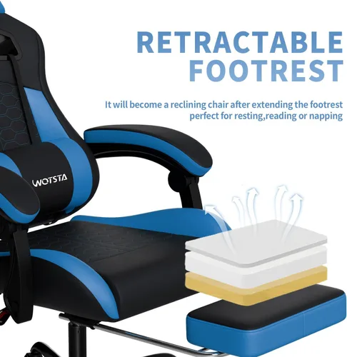 Miniatura 5 de Silla de juegos con reposapiés, sillas de juegos de cuero de PVC ergonómica, silla de jugadores de oficina, reposacabezas soporte lumbar