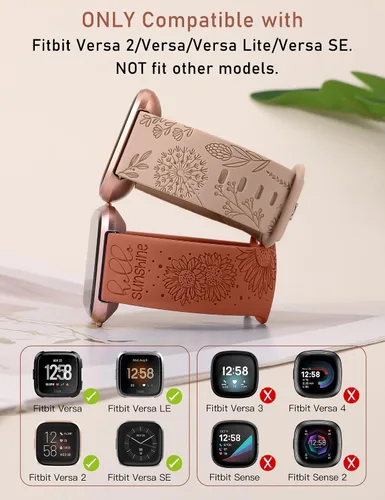 Miniatura 2 de Minyee Paquete de 2 correas con grabado floral compatibles con Fitbit Versa 2/Fitbit Versa/Versa Lite para mujeres, linda correa deportiva de Marrón