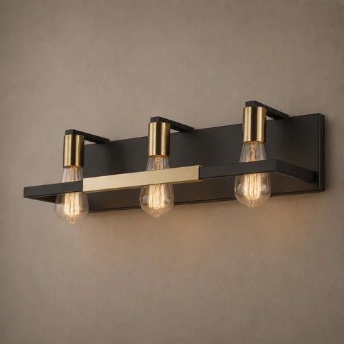 Hamilyeah Lámparas de baño rústicas sobre espejo, luces de tocador negras y doradas mate para baño, 3 lámparas de pared vintage, iluminación