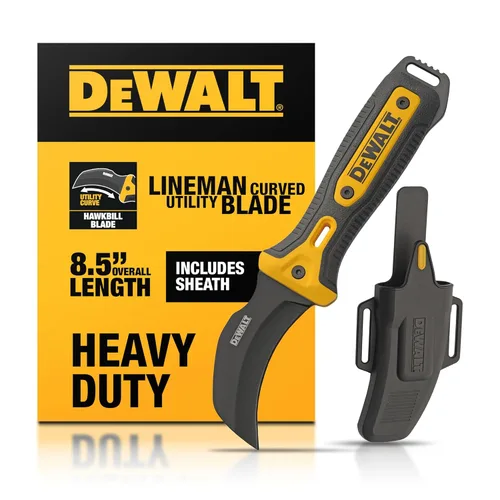 DEWALT Cuchillo de Línea Hawkbill – Cuchillo de Hoja Fija para Despegar Cables para Trabajos Eléctricos y Corte Utilitario para Electricistas