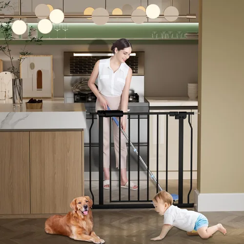 Miniatura 5 de Puerta extra ancha para bebé, puertas extra anchas para perros, para escaleras, puertas, puertas de seguridad de metal negro, con montaje a presión