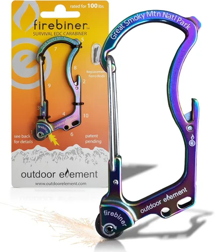 Miniatura 34 de OUTDOOR ELEMENT Firebiner Custom Engraved 6-in-1 Fire Starter Carabiner Multitool – Survival Gear EDC Keychain with Utility Blade, Bottle Opener