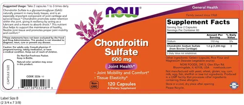 Miniatura 2 de NOW Foods Sulfato de condroitina 600 mg 120 cápsulas (paquete de 2)