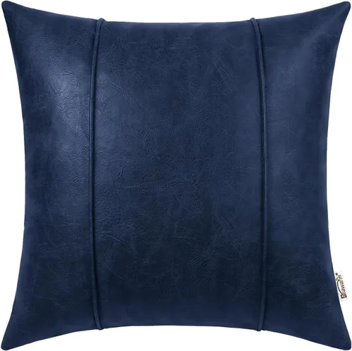 Miniatura 11 de BRAWARM Fundas de Almohada Decorativa de Cuero Café de 22 x 22 Pulgadas - Funda de Almohada de Piel Sintética con Ribetes, Almohada Decorativa