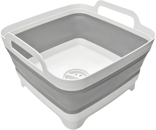 Miniatura 10 de Lavabo Plegable de 9L, Tina de Platos Plegable con Tapón de Drenaje, Lavabo de Platos Plegable Portátil, Fregadero de Campamento para Lavar Platos