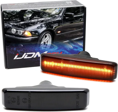Miniatura 11 de iJDMTOY Lentes semisclaras ámbar Full LED Fender Blink Side Marker Luces indicadoras de señal de giro compatibles con BMW 1996-2003 E39 525i 528i