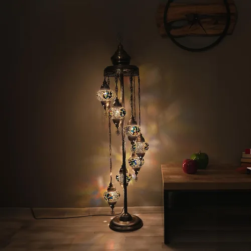 Miniatura 15 de Asylove Lámpara de pie turca, lámpara marroquí de mosaico de 7 globos, iluminación de piso para sala de estar, decorativa para el hogar, diseños