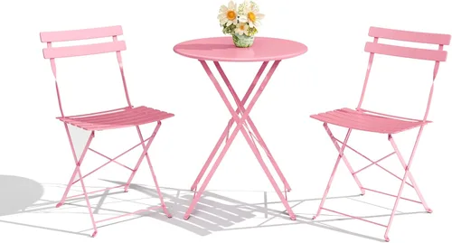 GarveeLife Juego de Bistró Plegable de 3 Piezas, Juego de Muebles de Patio Plegables con Marco Premium, Mesa de Bistró para Exteriores y Juego de 2