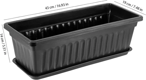 Miniatura 2 de Paquete de 6 cajas de flores de 17 pulgadas, macetas de plástico para verduras largas con bandeja, maceta negra para alféizar de ventana, patio