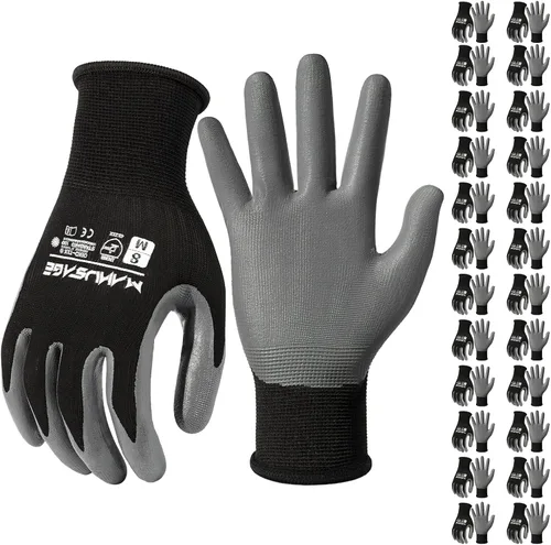 MANUSAGE Guantes de trabajo de seguridad de nitrilo para hombres y mujeres, con dedos para pantalla táctil, guantes de trabajo para hombre con Negro