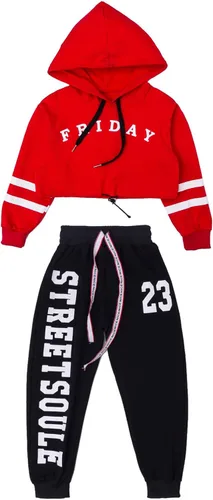 Miniatura 5 de Conjunto de 2 piezas para niñas, ropa de baile hip hop, sudadera con capucha recortada, pantalones deportivos, ropa de baile, Chándal.