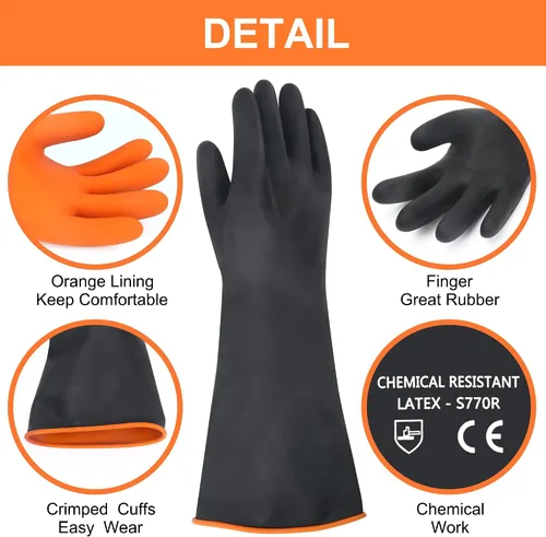 Miniatura 3 de Guantes de látex resistentes a los productos químicos de 18 pulgadas, tamaño XL, reutilizables, resistentes y largos, guantes de goma para lavar