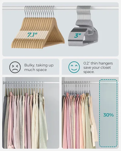 Miniatura 5 de SONGMICS UCRP41G-50 - Paquete de 50 percheros de plástico resistente, apertura en forma de S, ahorro de espacio, gancho giratorio de 360º, 16.3